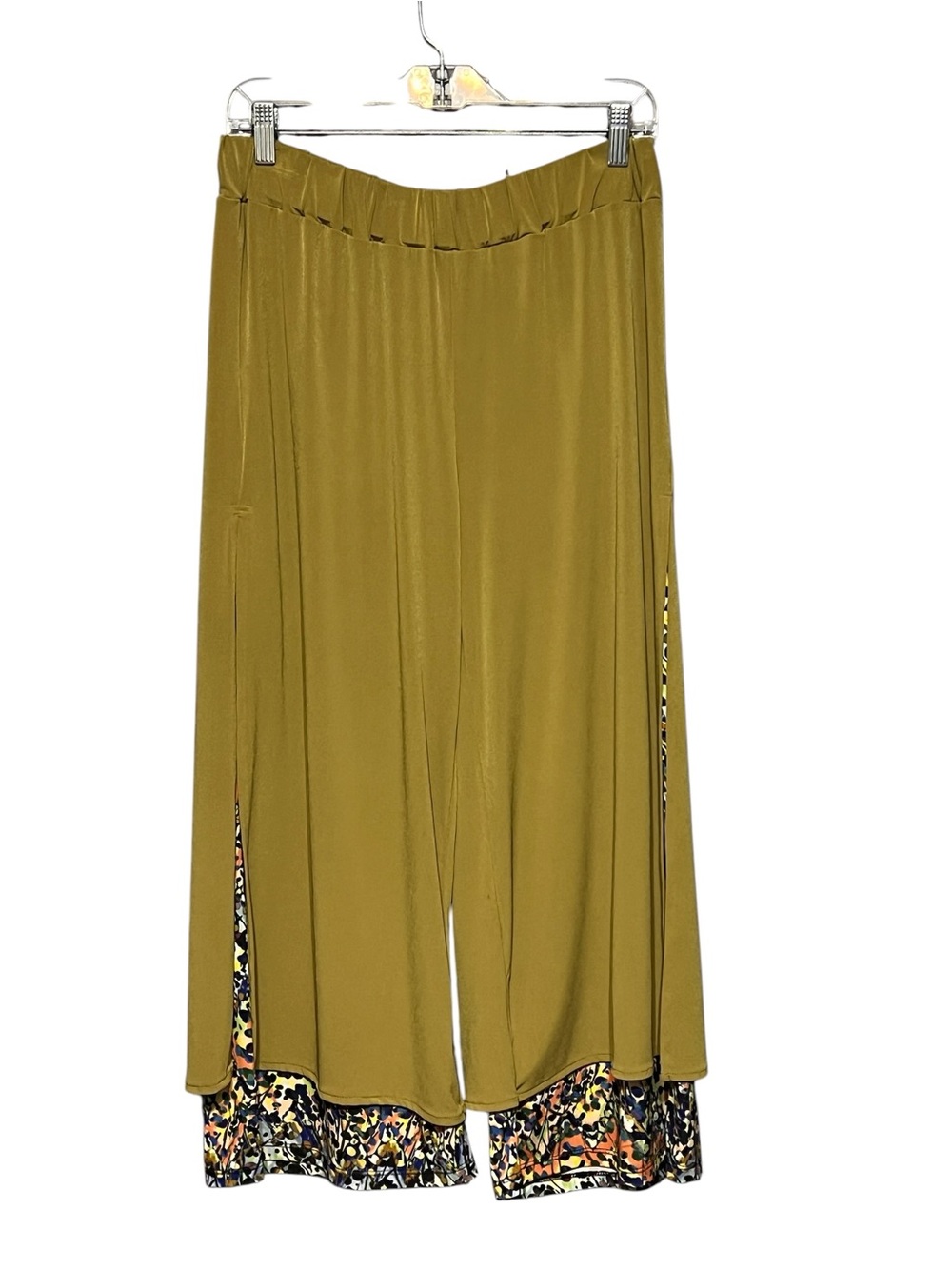 Kozan Cropped Wide-Leg Pants Olive Green Artsy Boho Relaxed Flowy Pull On Medium